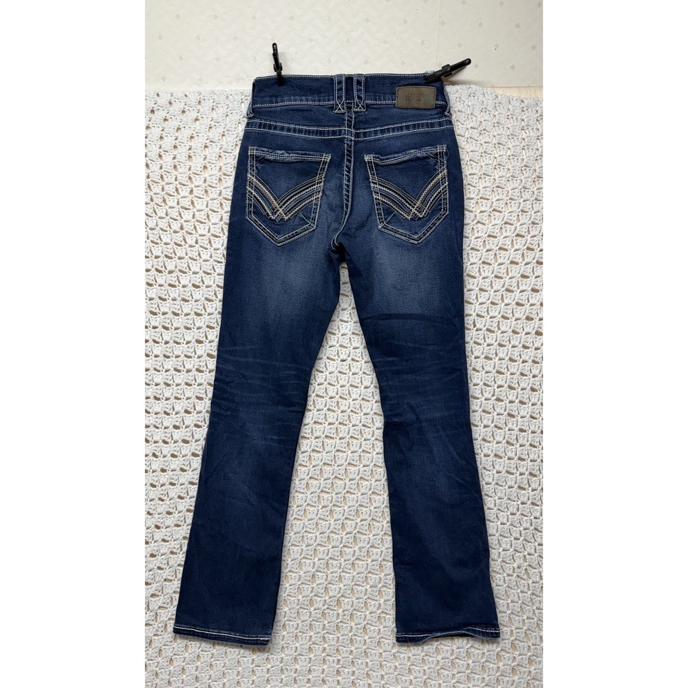 Buckle Black Fit No 3 Boot Leg Jeans Women 29R Blue Denim Embroidery Stretch